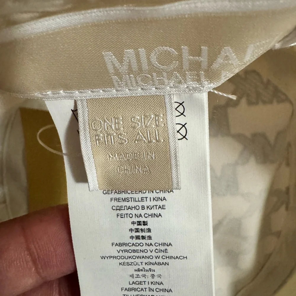 Michael Kors Cream and Black MK Logo Bucket Hat with Gold Accent